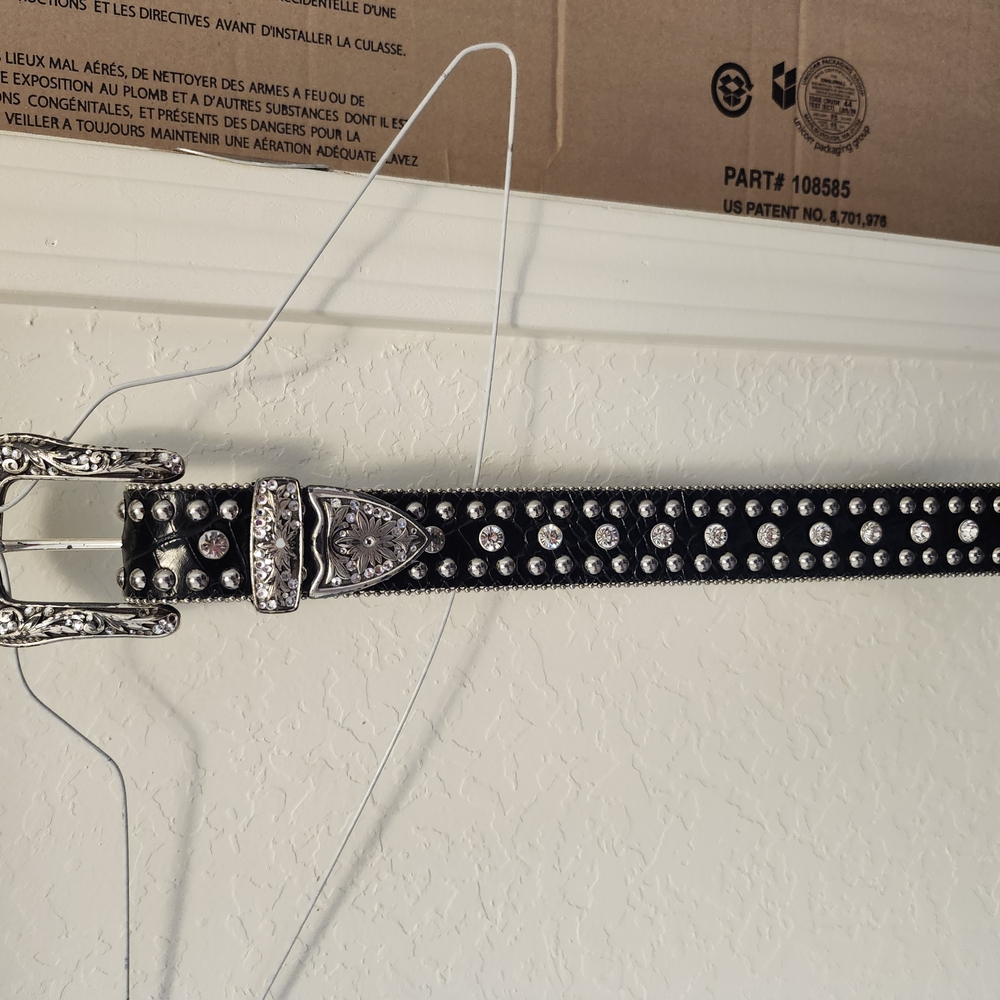 Studded Black Belt with Silver Buckle